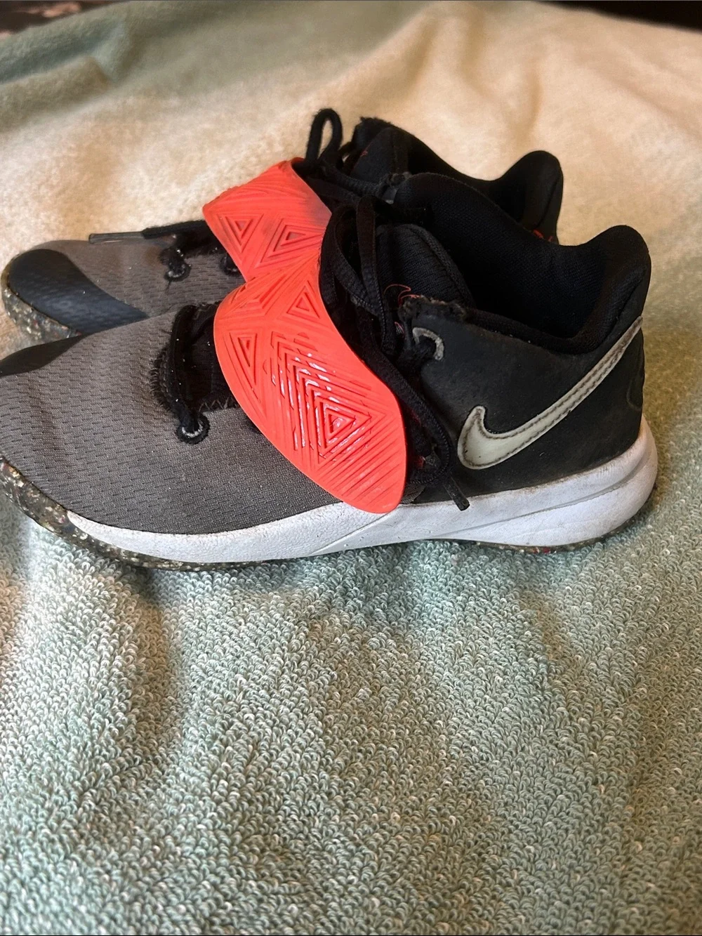 Nike Kids Gray and Red Strap Sneakers w reinforced Toe Sz 13C